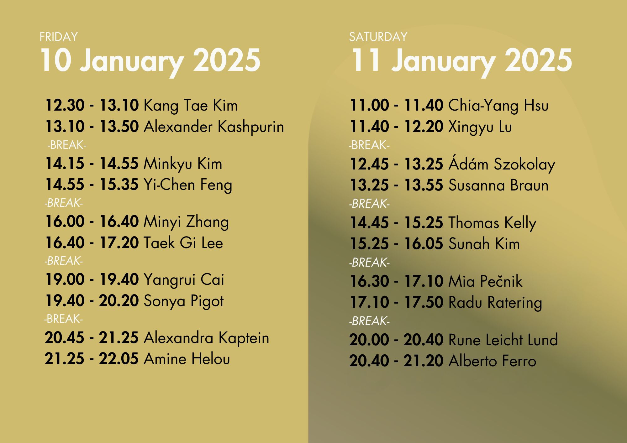 Timetable first round 